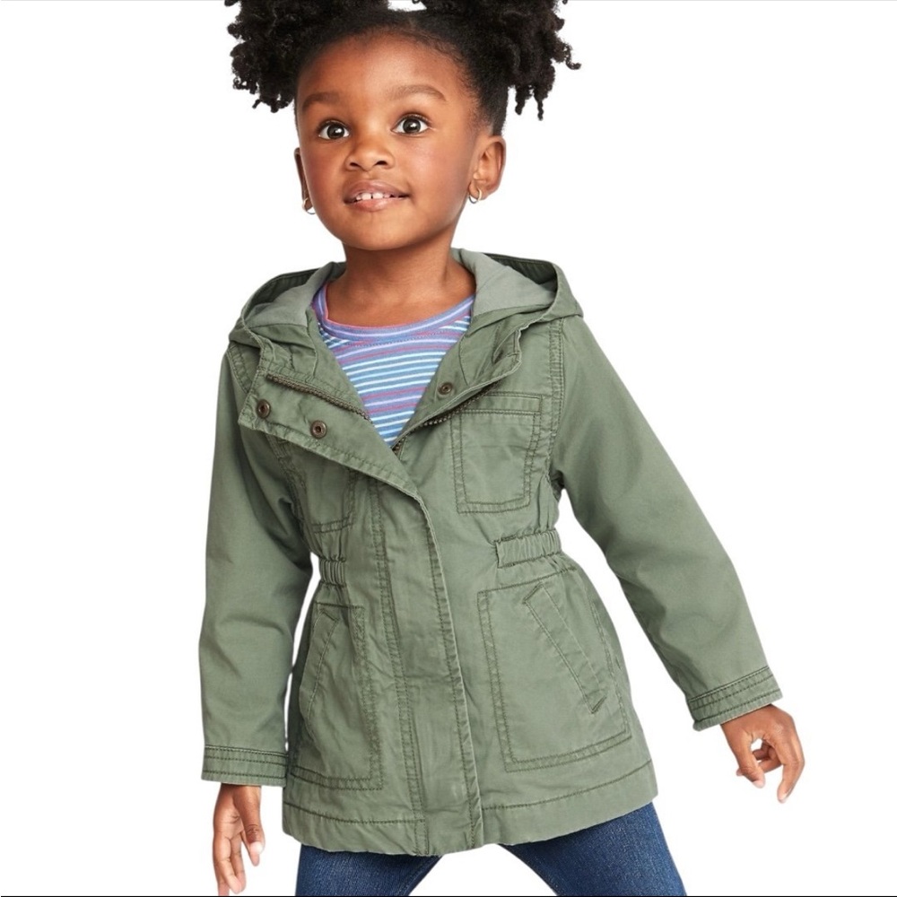 Old Navy Twill Army Green Utility Hooded Jacket- Size 4T